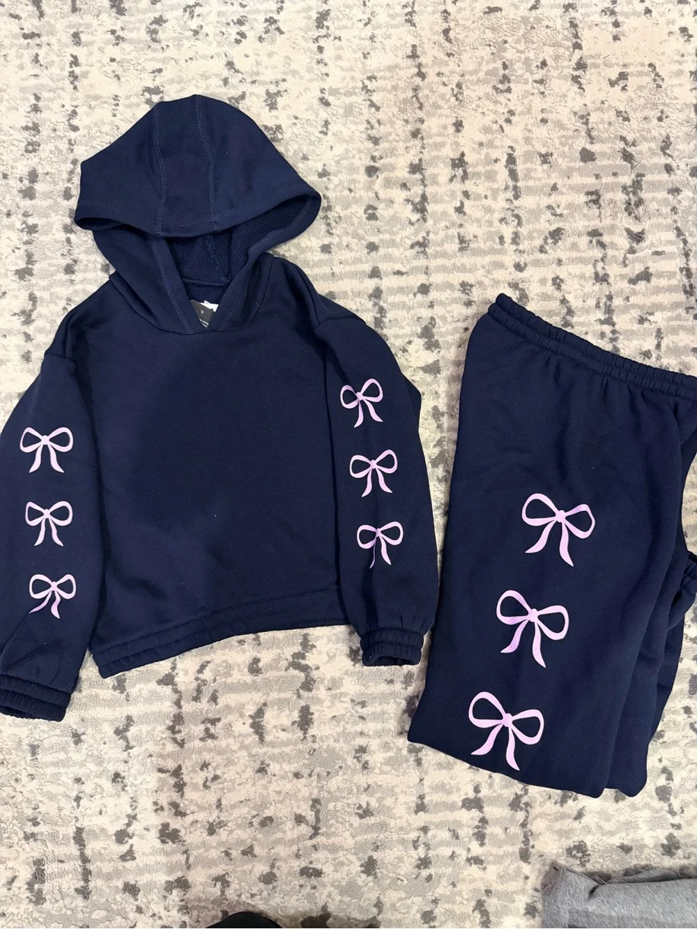 Chaser Kids Navy Jogger Set with Pink Bow Accents